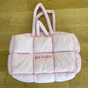 White Fox Puffer Tote Bag in Candy Pink
